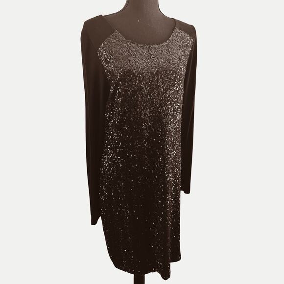 Karen Kane - Black Sequin Front Jersey Cocktail Dress - Size XL - Picture 1 of 10